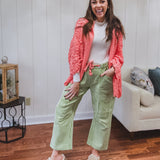 Lime Striped Twill Patch Barrel Pant