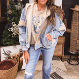 Denim & Fleece Mix Match Zip Up Jacket
