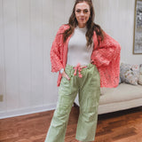 Lime Striped Twill Patch Barrel Pant