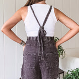 Black Mineral Wash Gauze Tie Back Jumpsuit