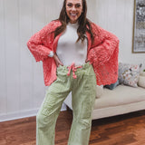 Lime Striped Twill Patch Barrel Pant