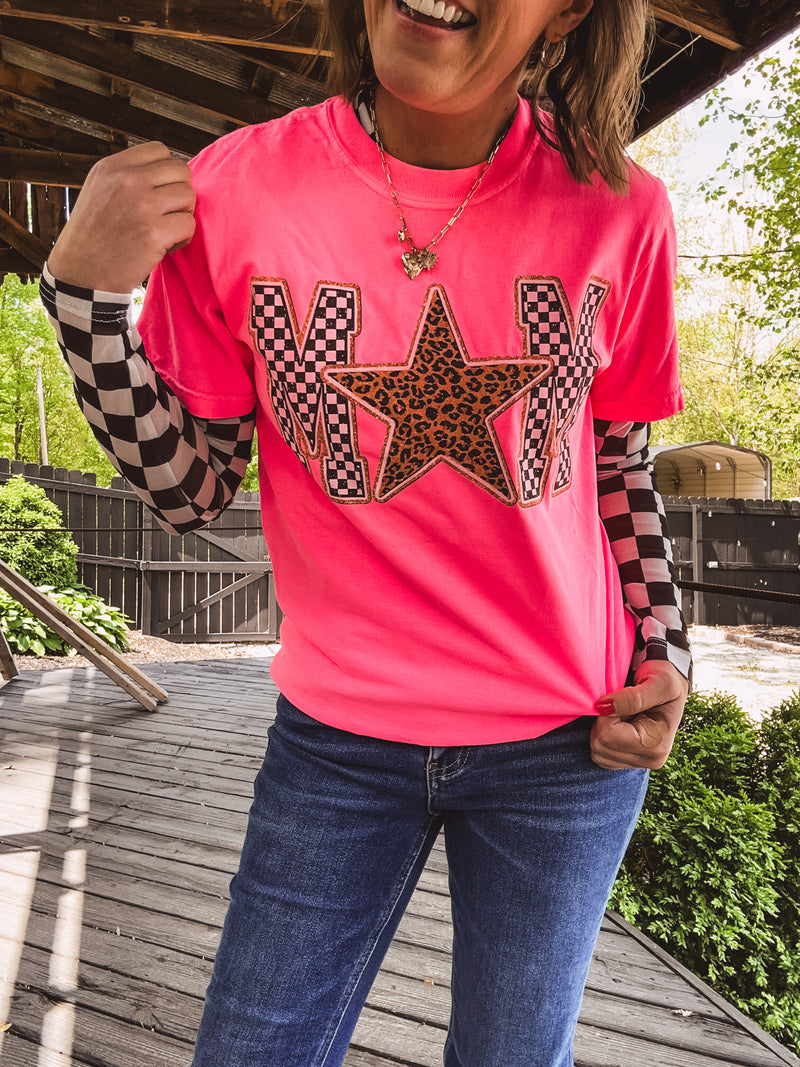 Neon Pink MOM Star Tee