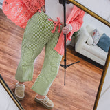 Lime Striped Twill Patch Barrel Pant