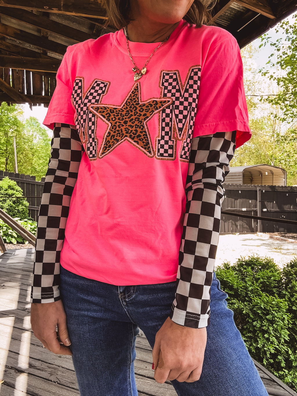 Neon Pink MOM Star Tee