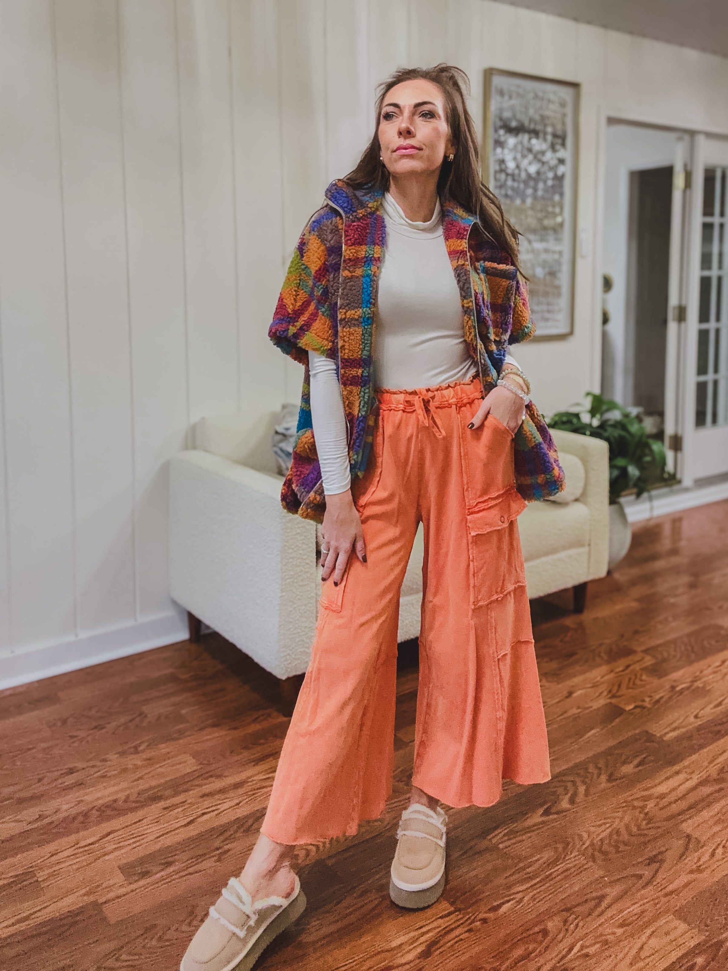 Faded Rust Orange Mineral Wash Wide Leg Utility Pant | Preorder