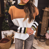 Black Colorblock Stripe Sleeve Sweater Top