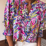 Royal Blue Purple Mix Floral Mix Smock Sleeve Top