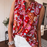 Red Paisley Split Neck Tank