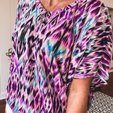 Purple Triangle Ikat Mix Print Top