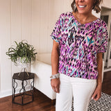 Purple Triangle Ikat Mix Print Top