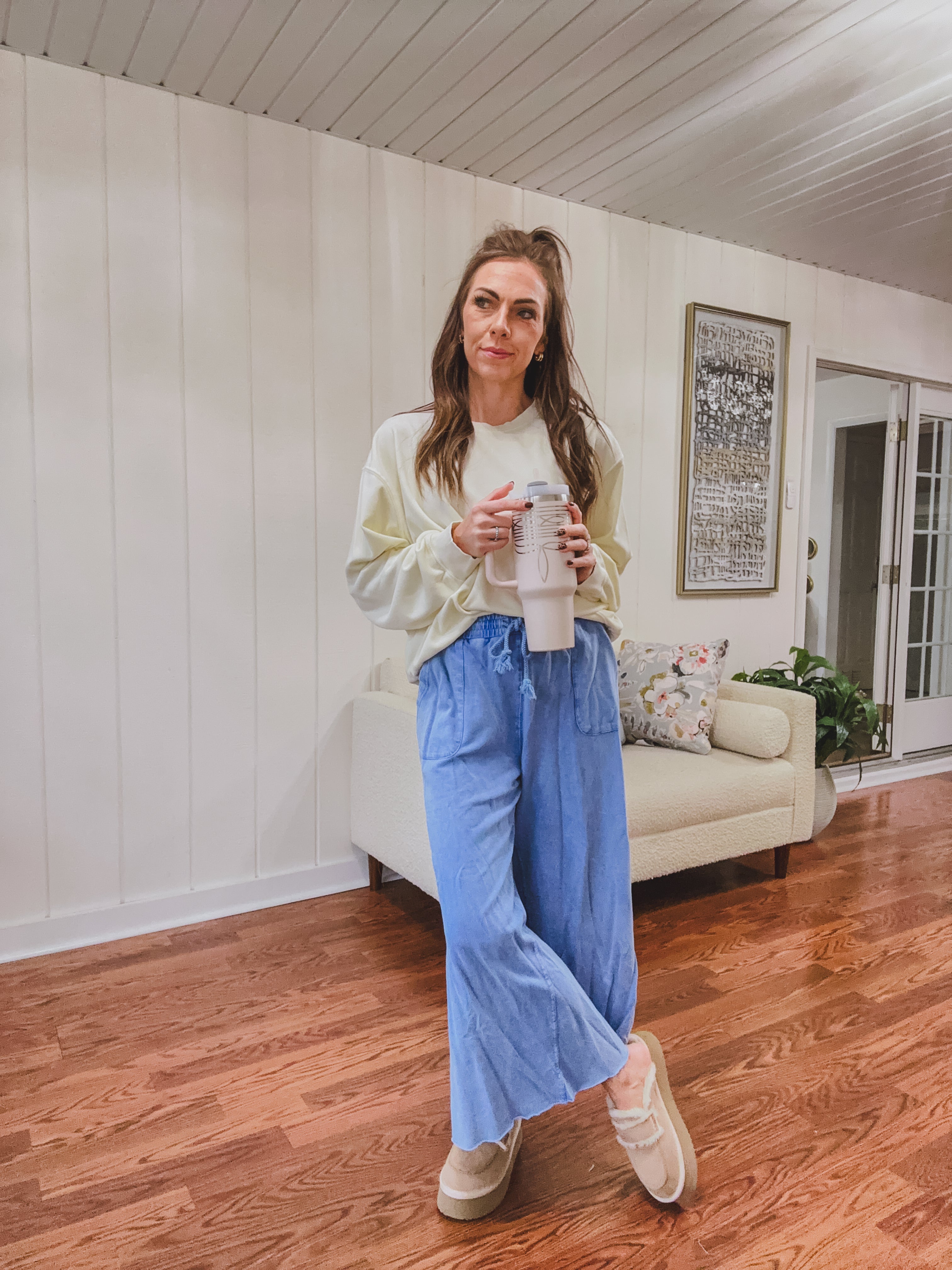 Washed Terry Knit Wide Pant | Cornflower Blue