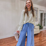 Washed Terry Knit Wide Pant | Cornflower Blue