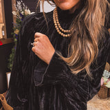 Black Velvet Smocked High Neck Blouse