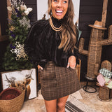Brown Plaid Zipper Skirt