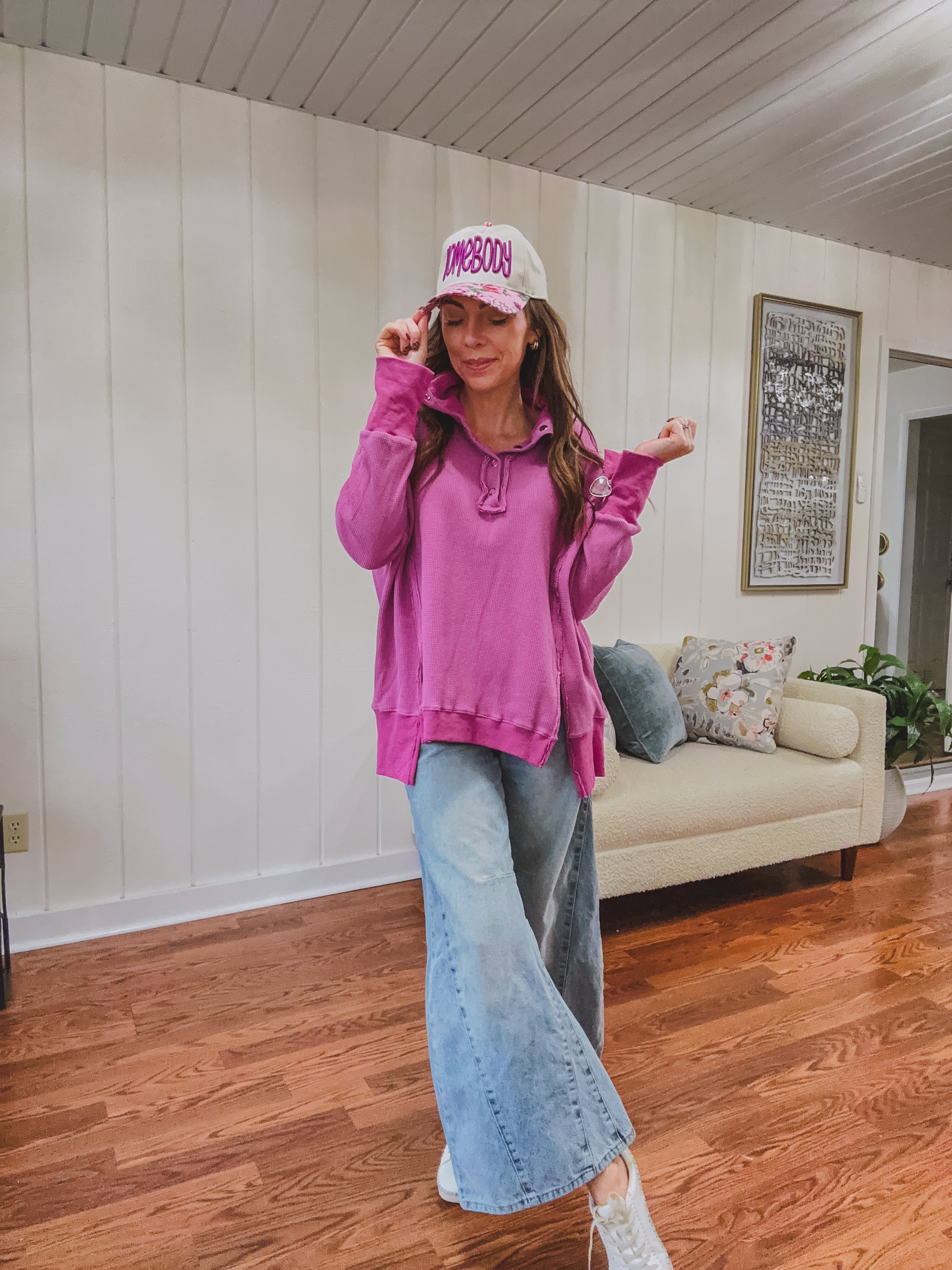 Orchid Waffle Knit Snap Button Henley