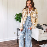 Lightweight antique bronze washed zip up denim jacket with exposed seams, ivory lace detail throughout, 3D pockets on the front, strap adjustable cuffs and lace trim at the hem.