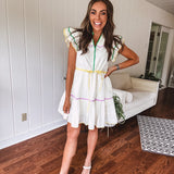 Cream Dress with Multi Contrast Ribbon Accents