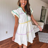 Cream Dress with Multi Contrast Ribbon Accents