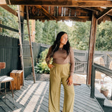 Round Neck Long Sleeve Woven Top