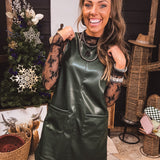 Dark Green Faux Leather Scoop Back Dress