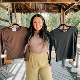 Round Neck Long Sleeve Woven Top