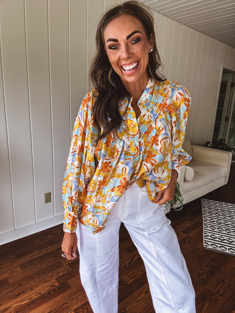 Banana + Blue Mix Print Blouse
