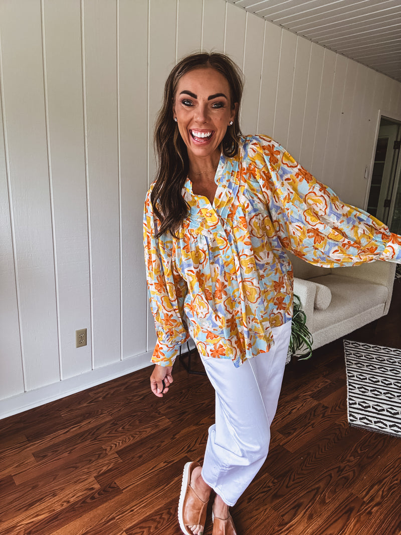 Banana + Blue Mix Print Blouse