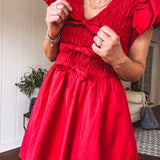 Red Bow Smock Bodice Dress