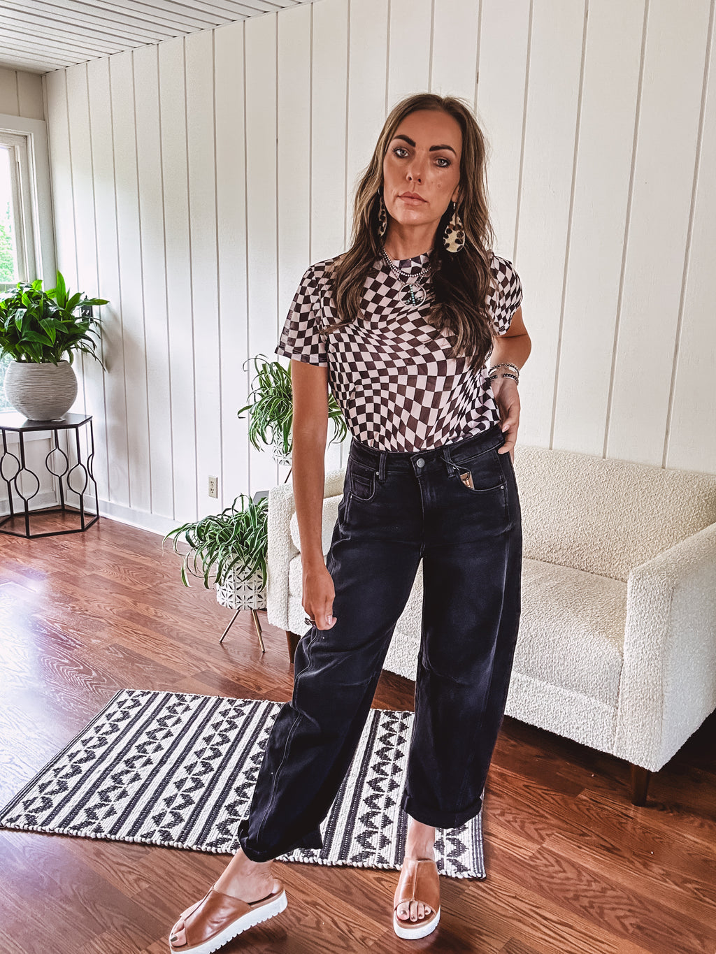 Black & White Checker Short Sleeve Mesh
