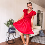 Red Bow Smock Bodice Dress