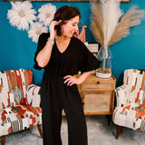 Black Frill Sleeve Jumpsuit