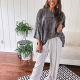 Black Washed Peace Patch Batwing Sleeve Boho Top