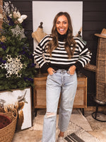 Black & Cream Stripe Cowl Neck Sweater