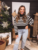 Black & Cream Stripe Cowl Neck Sweater