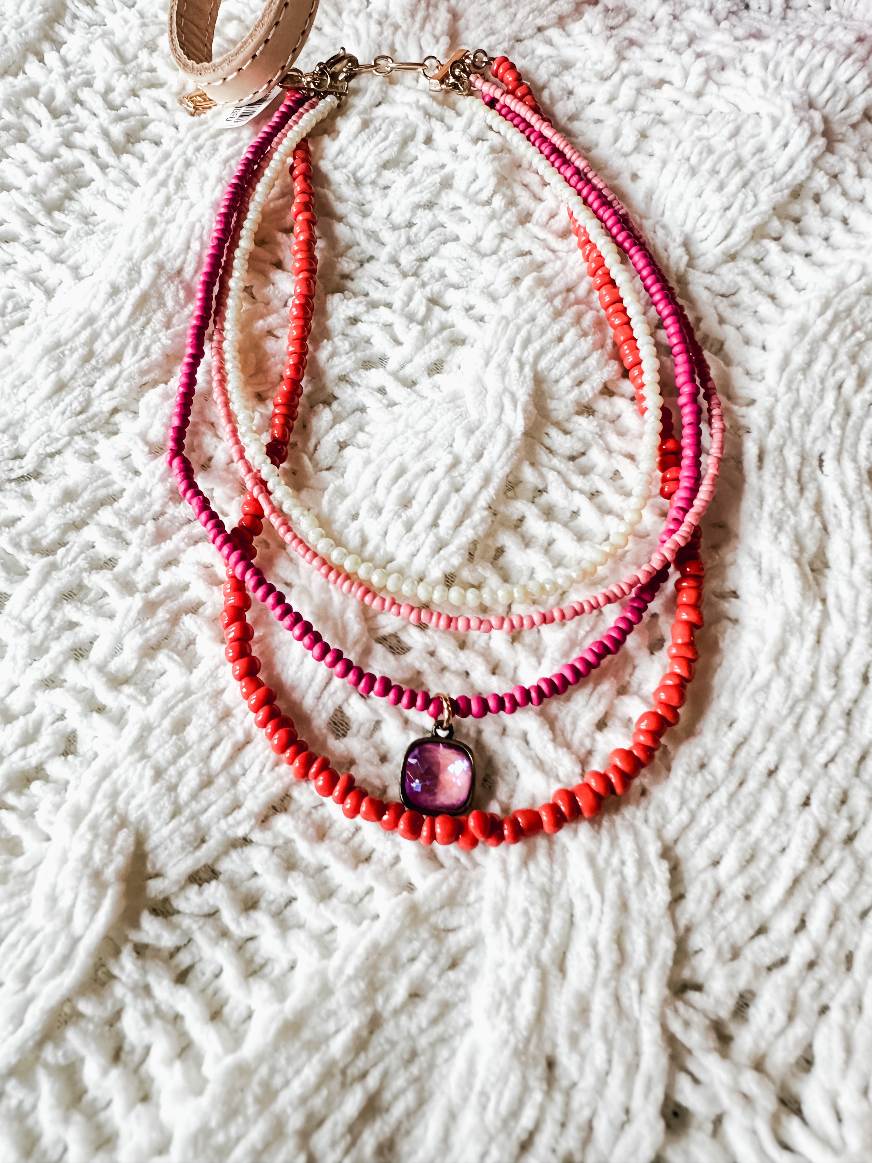 Sunset Multi Layer Beaded Necklace with Crystal Drop