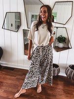 Washed Animal Print Wide Leg Pant