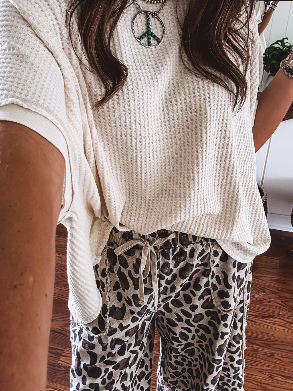Washed Animal Print Wide Leg Pant