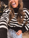 Black & Cream Stripe Cowl Neck Sweater