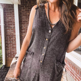 Washed Linen Button Front Romper