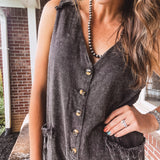 Washed Linen Button Front Romper