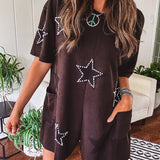 Black Washed Star Patch Romper