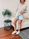 Oatmeal V Neck Exposed Seam Pullover