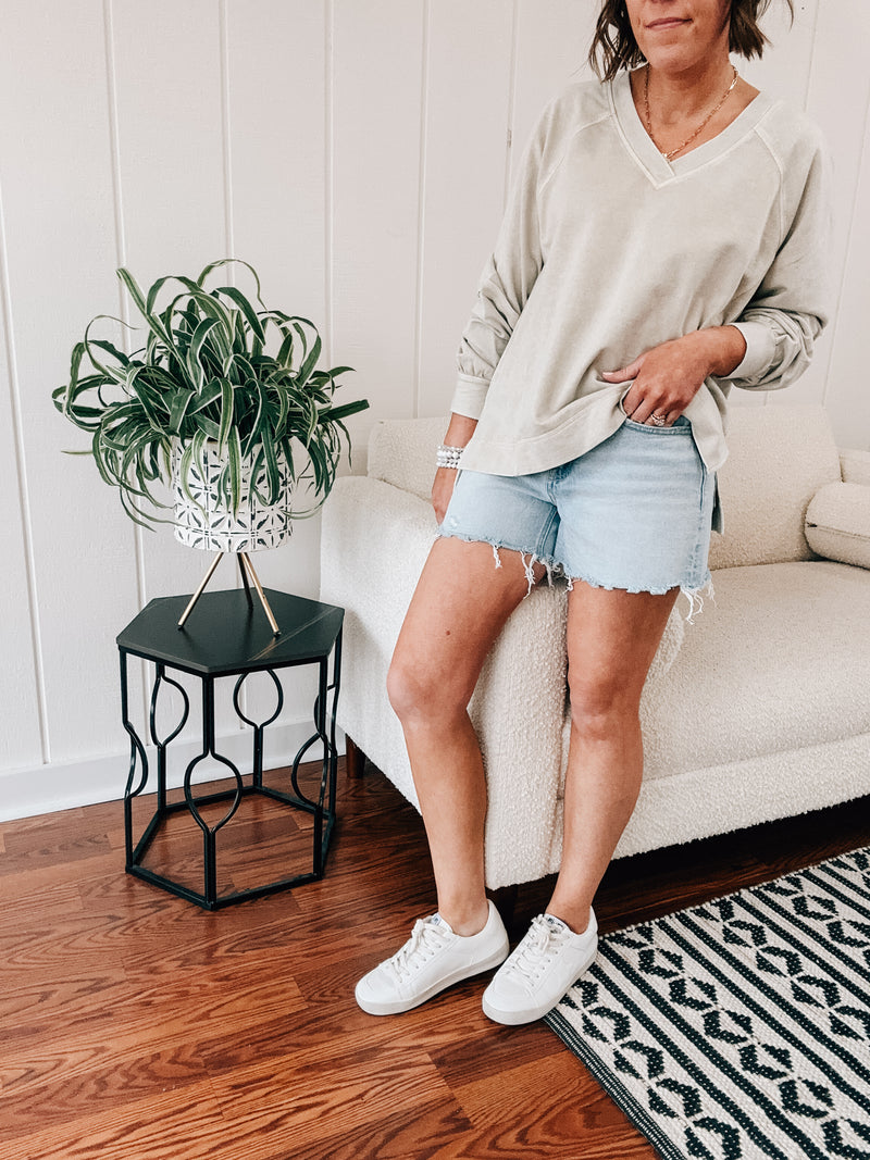 Oatmeal V Neck Exposed Seam Pullover