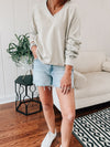 Oatmeal V Neck Exposed Seam Pullover