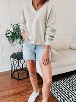 Oatmeal V Neck Exposed Seam Pullover
