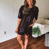 Black Washed Star Patch Romper