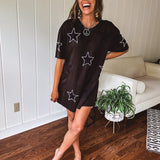 Black Washed Star Patch Romper