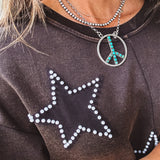 Black Washed Star Patch Romper