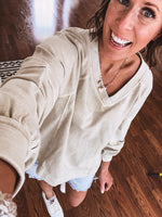 Oatmeal V Neck Exposed Seam Pullover