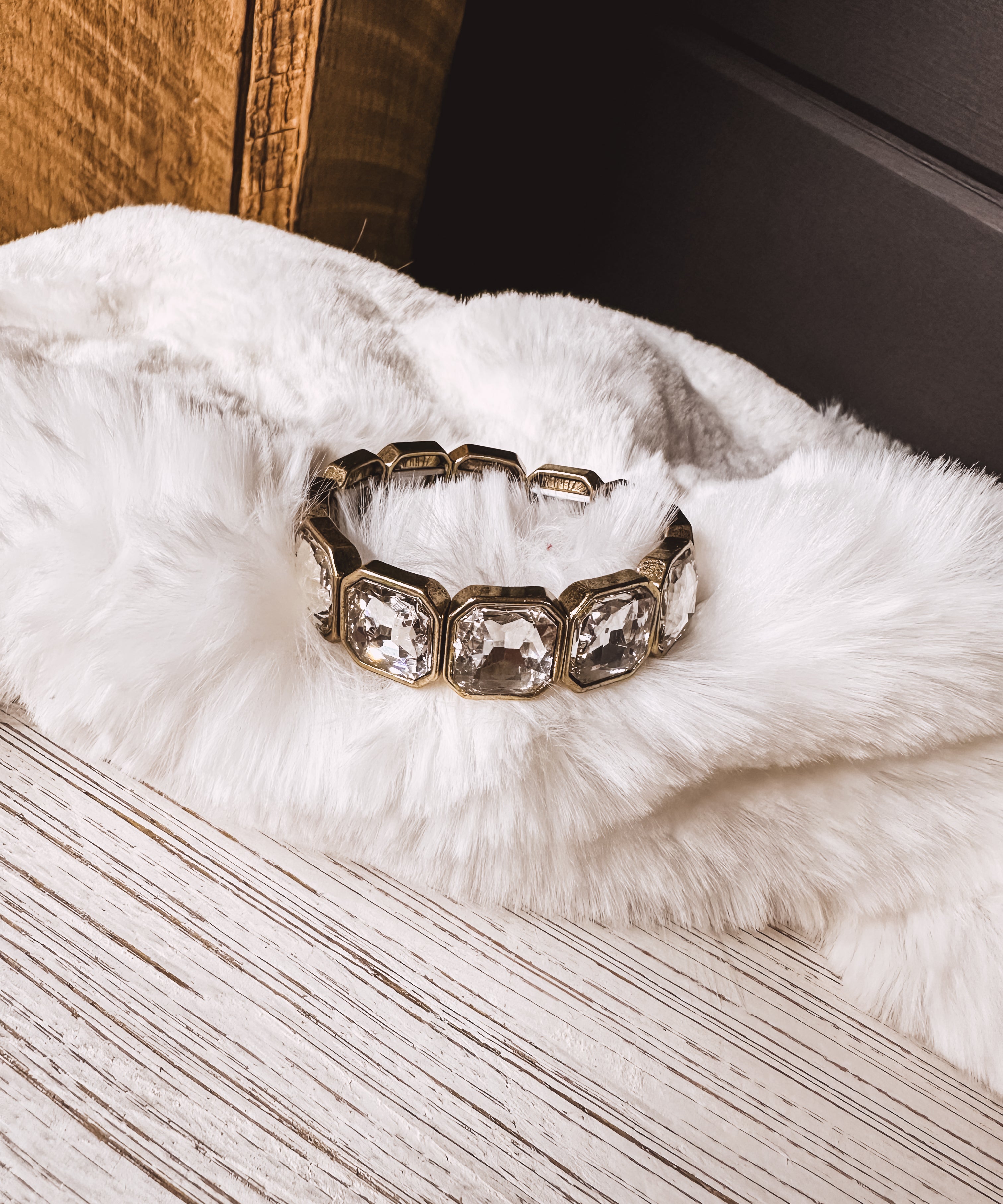 Glam Square Rhinestone Stretch Bracelet
